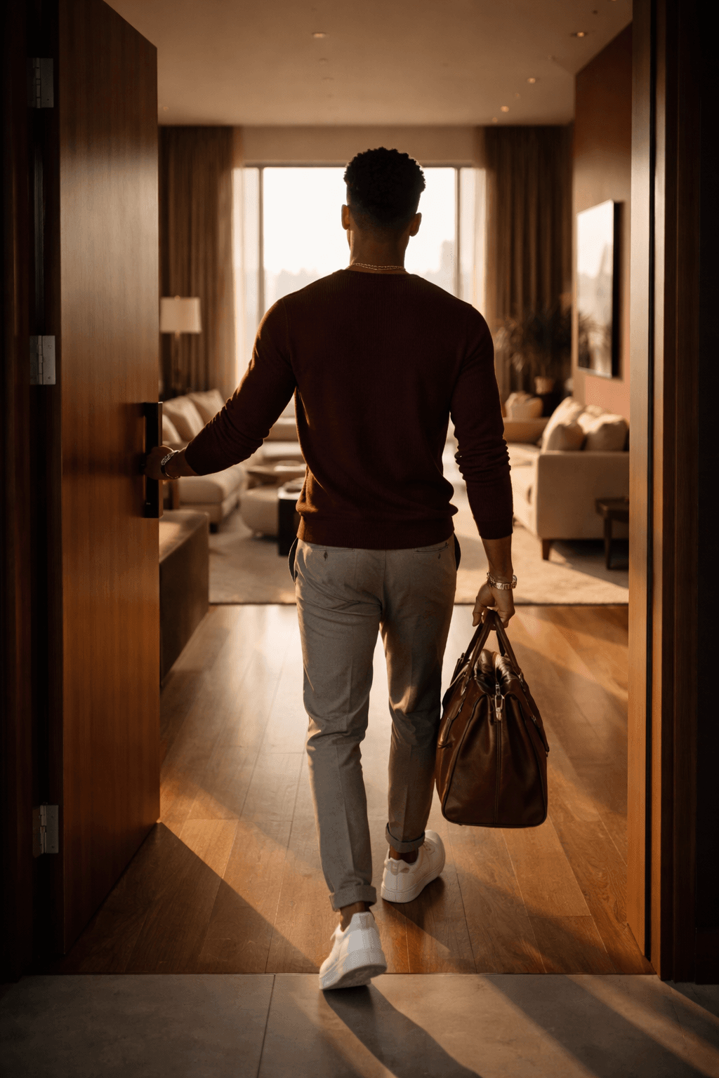 Young man happily settling into his new Lagos apartment